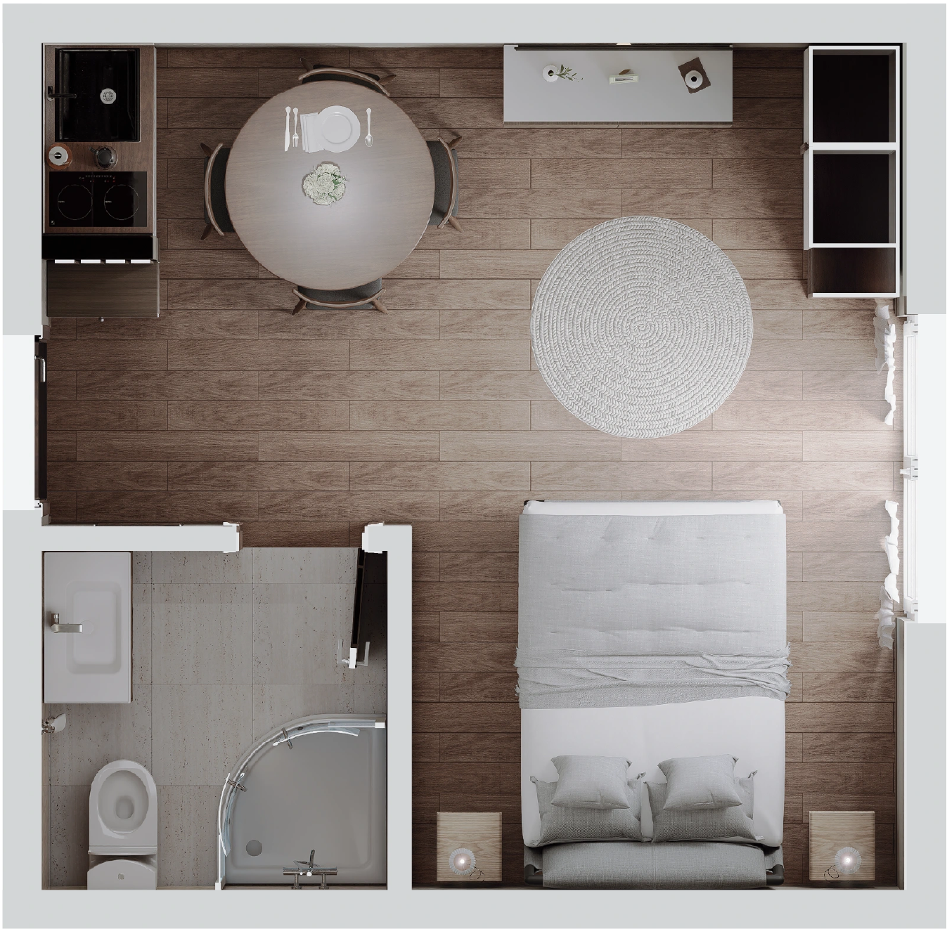 Studio apartman - presek iz ptičije perspektive